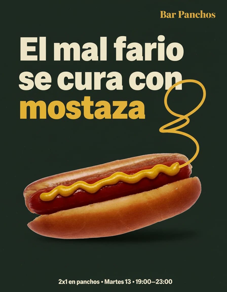 Affiche générée par Mila : « El mal fario se cura con mostaza »
